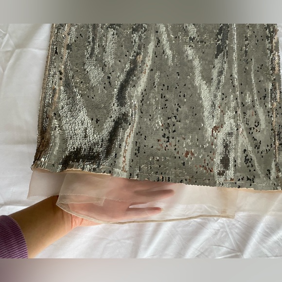 Zara Sequin appliqué Strapless Midi Dress Organza Tulle hem Silver Size XS NWT - Picture 15 of 16